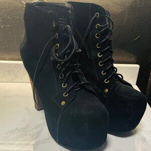 Jeffrey Campbell Lita Black Distressed Platform Lace-Up Booties 10M